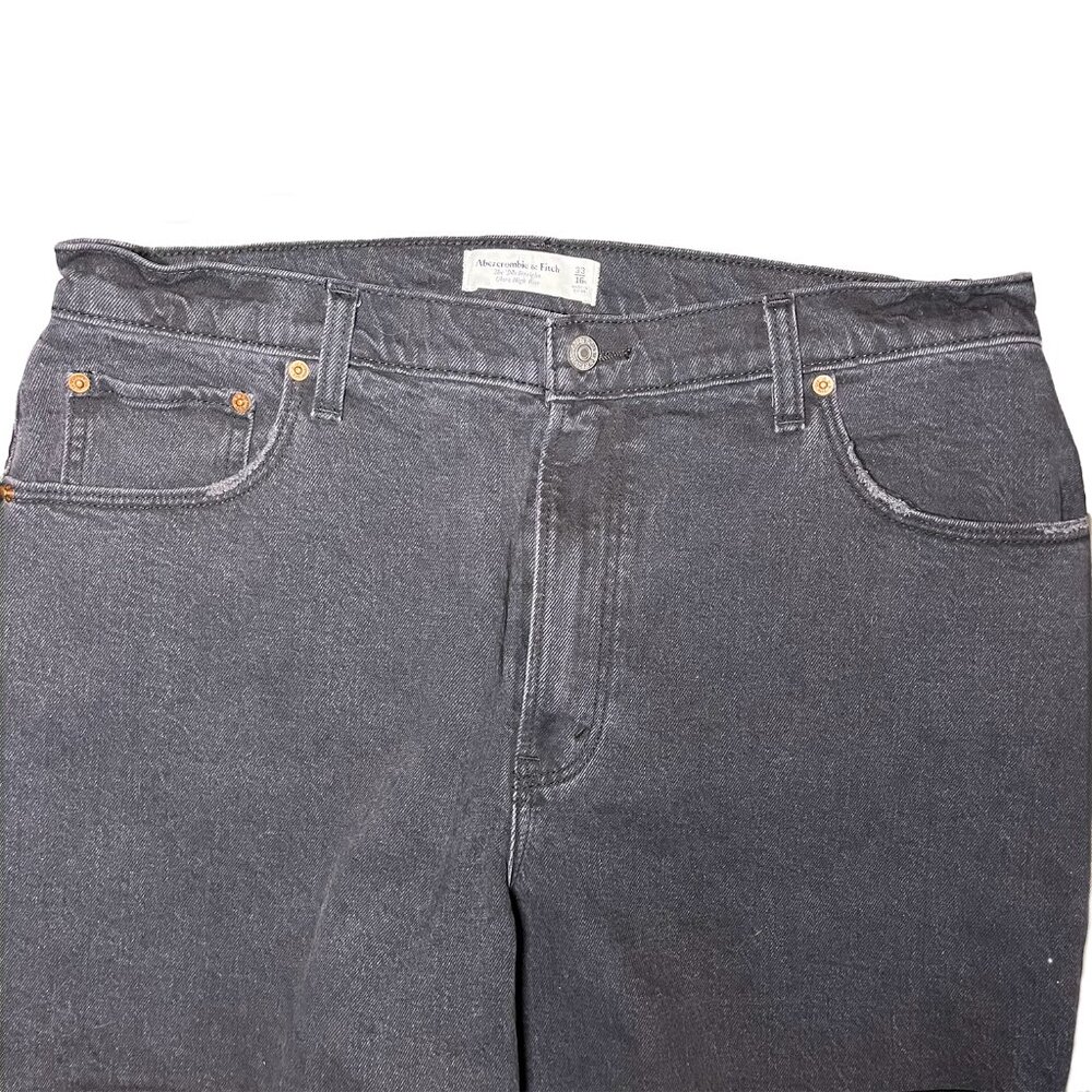 Abercrombie Women's Mixed Fabric Ultra High Rise 90s Straight Jean 14/33 Black - Picture 11 of 12